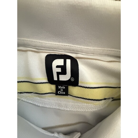 FootJoy Mens XL Golf Polo Wicking Polyester Stretch Striped Yellow And White - Picture 2 of 7
